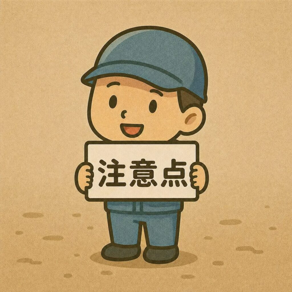胸の前で「注意点」と書かれたプレートを持つ作業服姿の男性