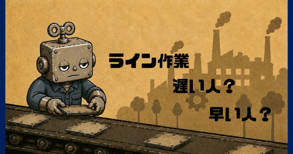 淡々とライン作業する作業服姿のロボット