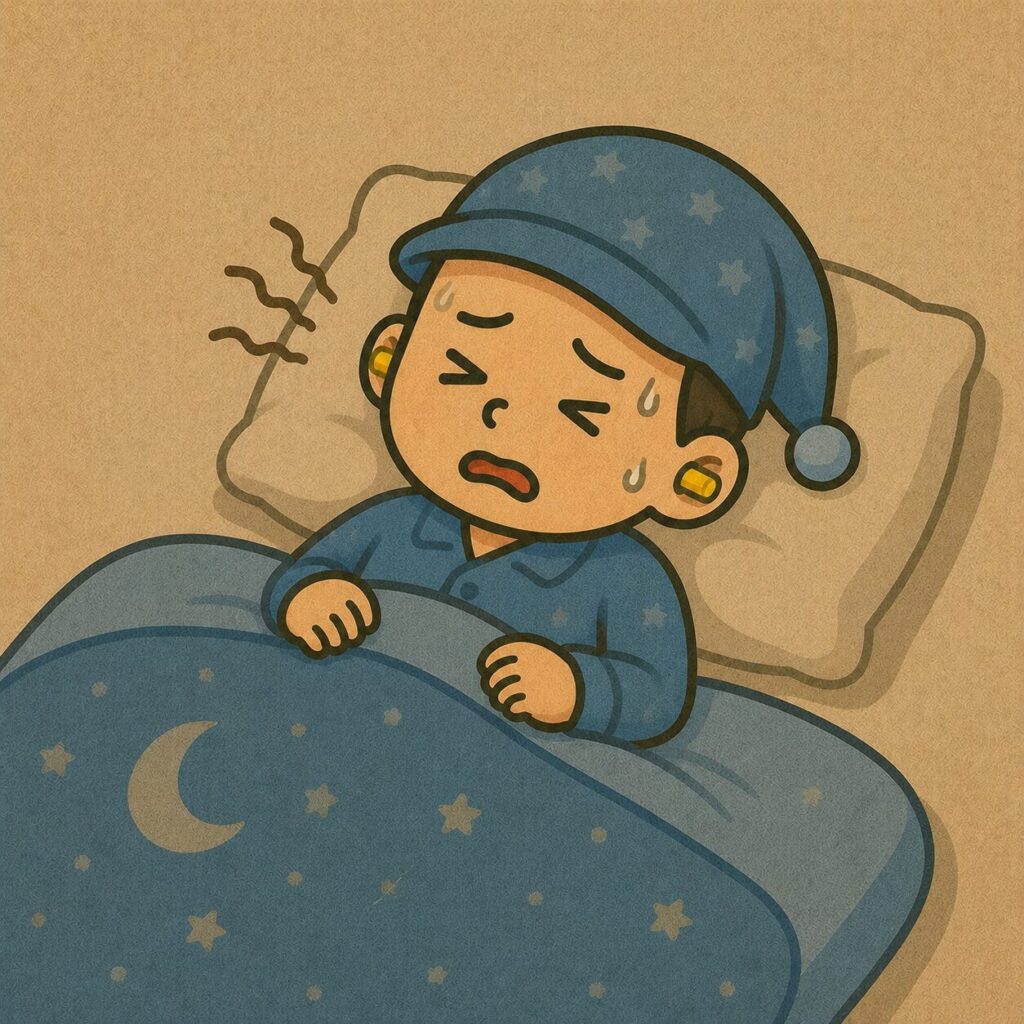 寝苦しそうな男性