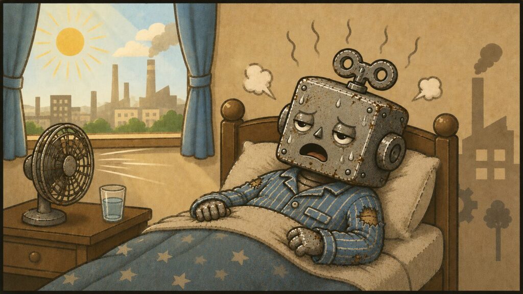 日中に日差しで眠れないロボット