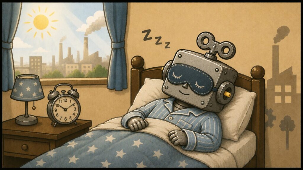 日中にすやすや眠るロボット