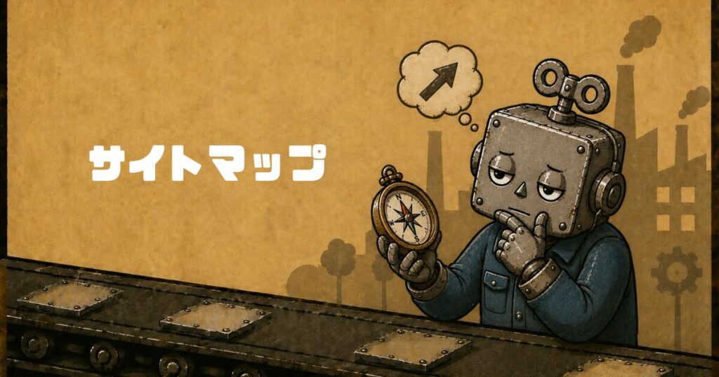 コンパスをもつ作業服姿のロボット